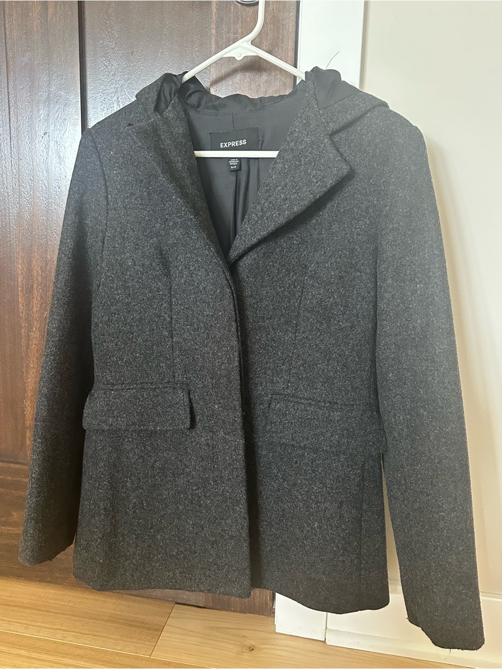 Express Charcoal Gray Hooded Pea Coat